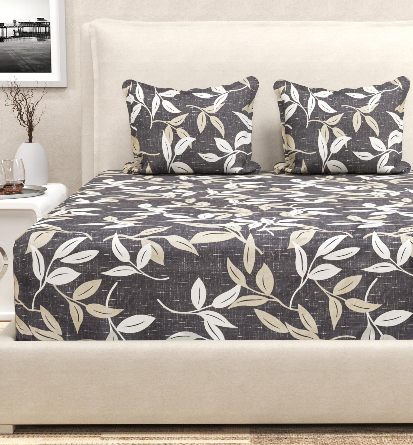 Printed Microfiber Fitted Bedsheet – King Brown | San Marino Living
