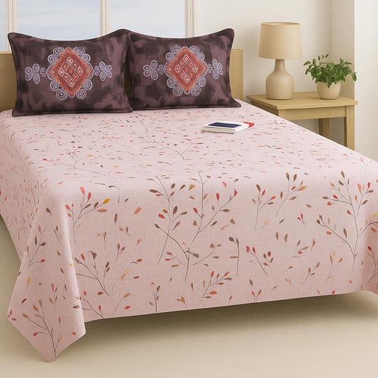 SANMARINO 100% Cotton Bedsheet for Double Size Bed | 180 TC | Cream | Printed | 1 Piece Cotton bedsheet for Double Size Bed with 2 Pillow Covers (228 x 254 cm) Perfect for Home Decor & Gifting |