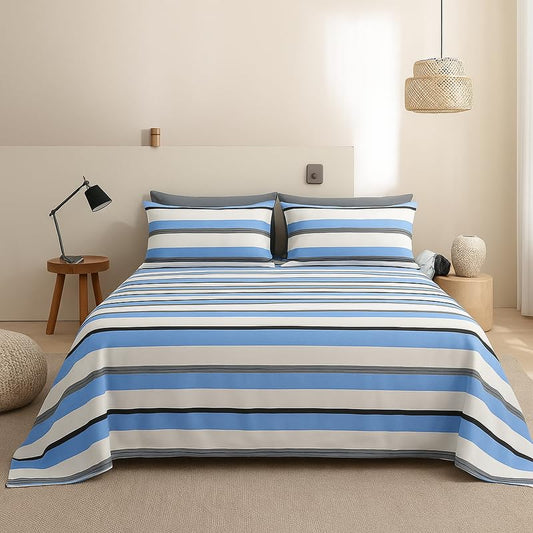 SANMARINO 300 TC Microfiber XXL Soft Cotton Super King Size Bedsheet | Blue & White