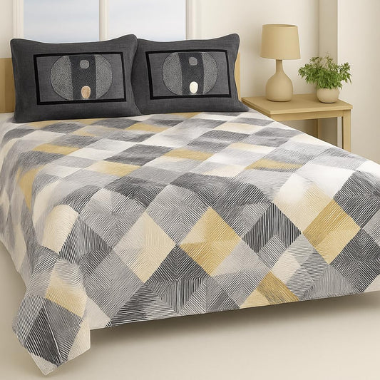 SANMARINO 100% Cotton Bedsheet for Double Size Bed | 180 TC | Baige & Pink | Printed | 1 Piece Cotton bedsheet for Double Size Bed with 2 Pillow Covers (228 x 254 cm) Perfect Gifting |