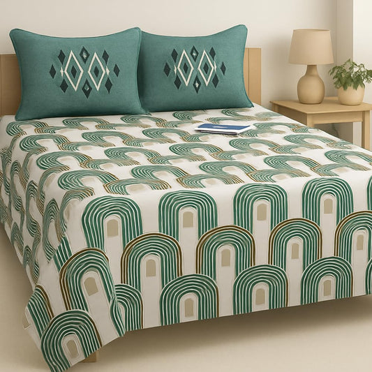 SANMARINO 100% Cotton Printed Bedsheet – Double Bed, 180 TC with 2 Pillow Covers (White)