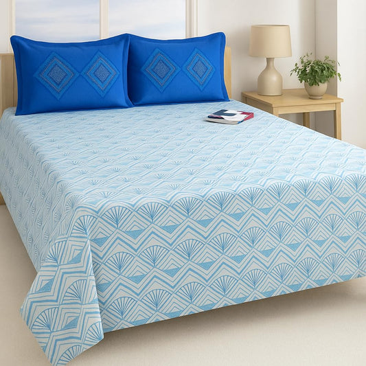 SANMARINO 100% Cotton Bedsheet for Double Size Bed | 180 TC | White | Printed | With 2 Pillow Covers (228 x 254 cm)