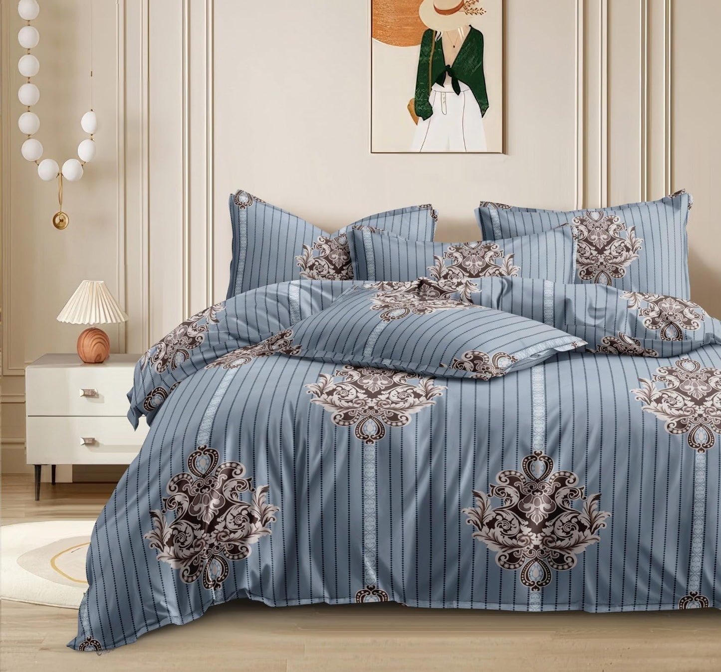 SANMARINO 320 GSM Luxury Comforter Set – Pastel Blue & Brown