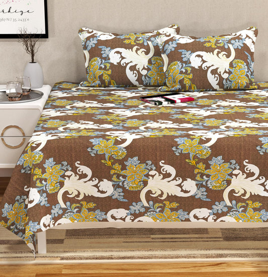 Breeze Cotton Flat Bedsheet – Double Bed Brown & White | San Marino Living